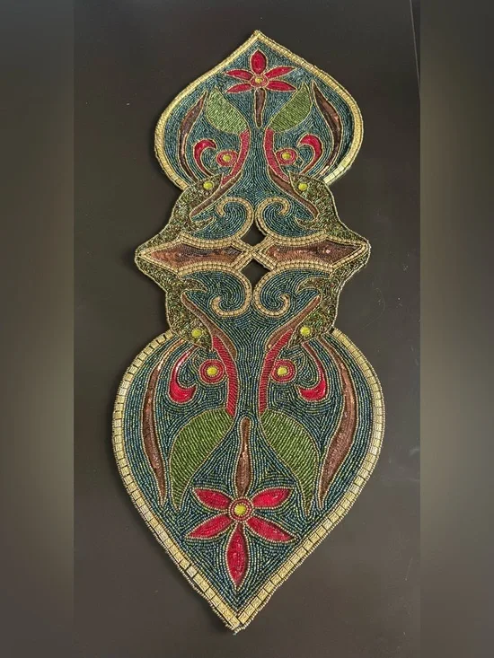 Pier 1 Beaded Floral Scroll Table Runner