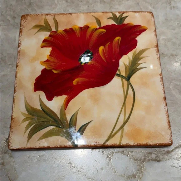 Pier 1 Poppies Earthenware Square Trivet 7