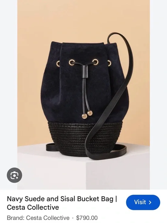 Cesta Collective Navy Suede Drawstring Bucket Hobo