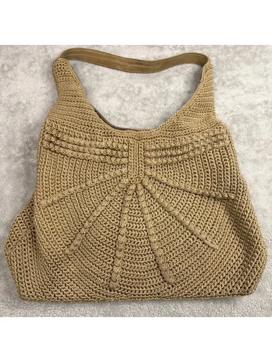 Tan Crochet Hobo Shoulder Bag Boho Slouchy Knit Purse Y2K Festival