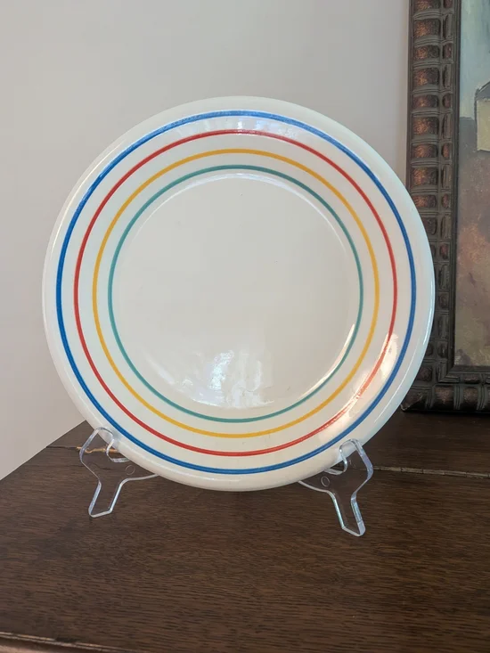 Pier 1 Hand Painted Italy Rainbow Stripe Salad Plate Ceramic Cottagecore
