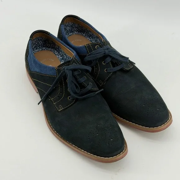 Stacy Adams Mens 25352-410 Navy Blue Suede Leather Textile Oxford Shoes Size 8 M