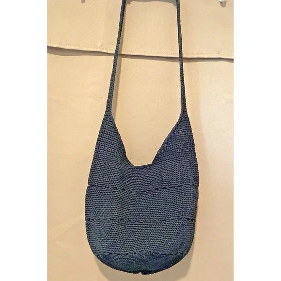 Vtg Black Nylon Knit Woven Hobo Shoulder Bag Purse Y2K 11