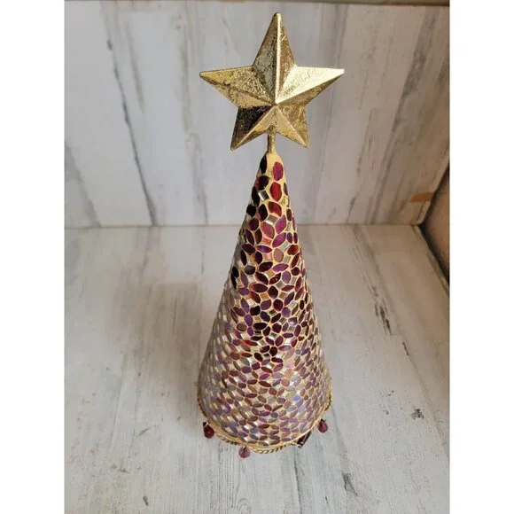 Pier 1 tree Mosaic red Christmas tree star Xmas metal‎ decor
