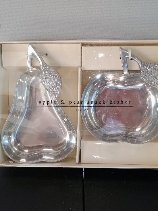 Pier 1 Silver Apple & Pear Snack Dishes
