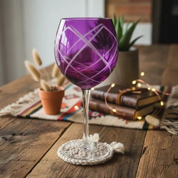 Pier 1 Amethyst Diamond Etch Wine Goblet, 8.75