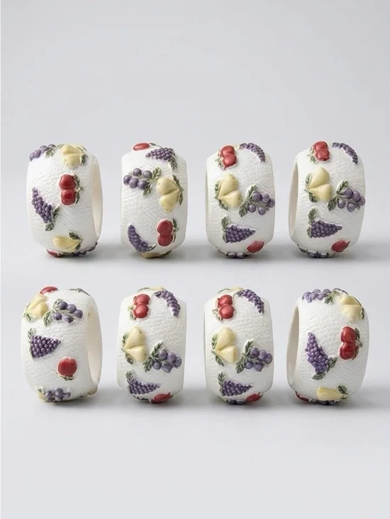 Pier 1 Imports Resin Fruit Motif Napkin Rings Textured Harvest Set of 8