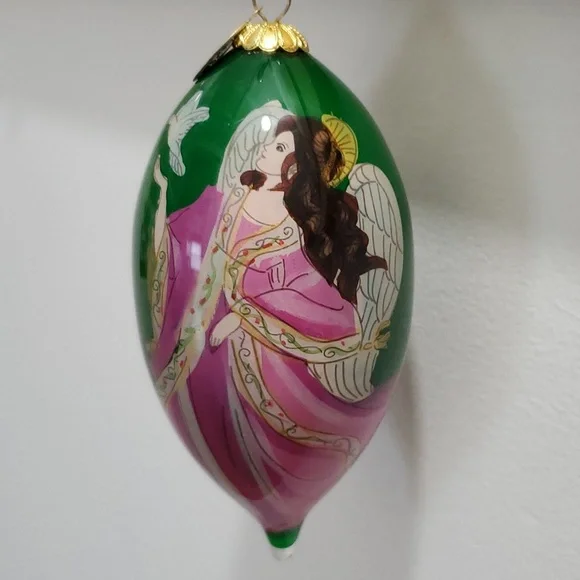 Pier 1 Hand 2014 Painted Teardrop Ornament with Angel and Doves.