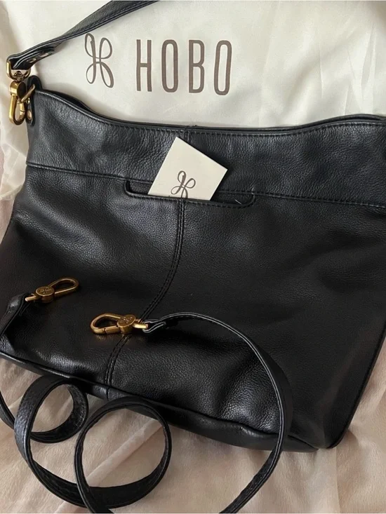 Beautiful HOBO Black Leather Shoulder Bag -Pier. Includes both straps dust bags