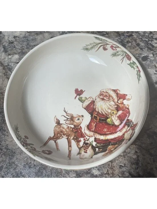 Pier 1 Winter Wonders Santa Reindeer Rudolph 8 In. Pasta/Salad Serving Bowl