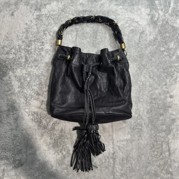 VTG Y2K Steven Steve Madden Leather Bucket Hobo Hand Bag Western Grunge Indie‎