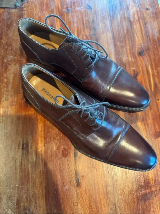 Magnanni Brown Leather Cap-Toe Derby Shoes, Men’s 10.5