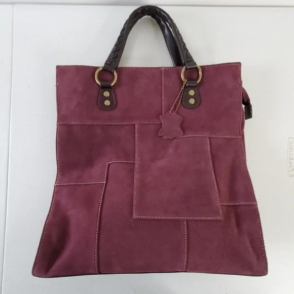 Valerie Stevens Purple Suede‎ Tote Bag Patchwork Double Strap Purse Retro
