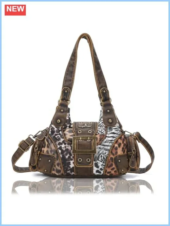 Angel Kiss Hobo Bag Vegan Leather Shoulder Crossbody Purse Multi-Pocket