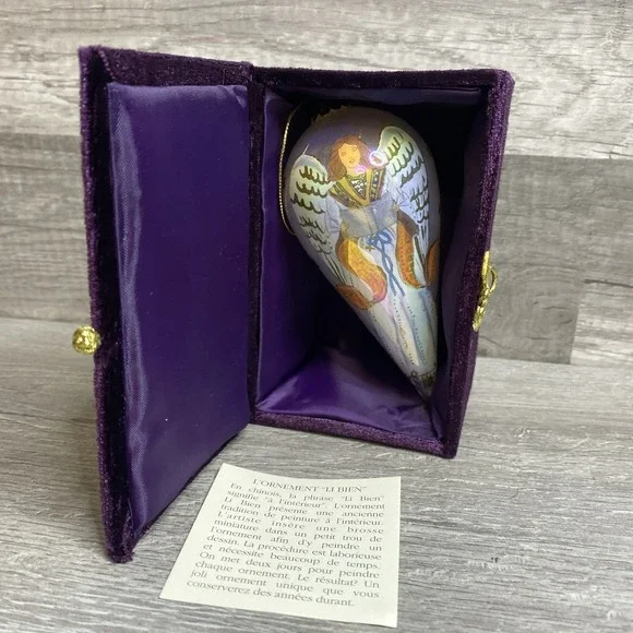 Li Bien 2002 Angel Tear Drop Hand Inside‎ Painted Glass Christmas Ornament