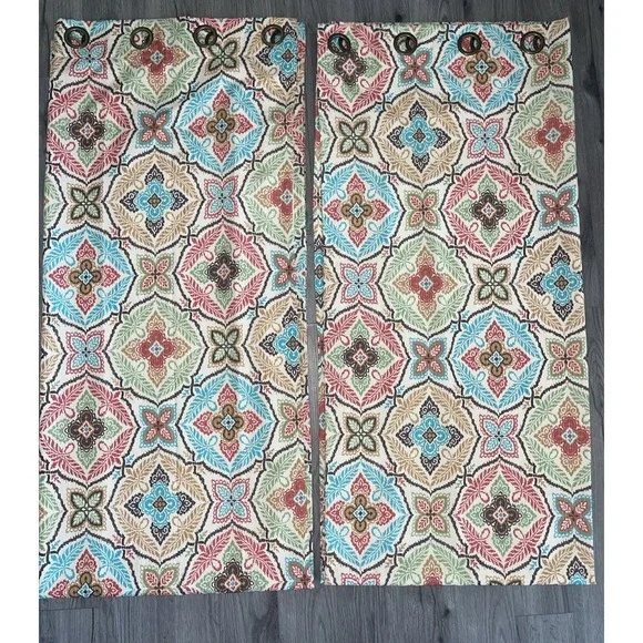 Pier 1 Medallion Design Curtain Panels (2) Colorful 9' X 50