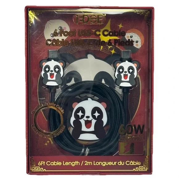 iEdge Panda‎ USB C Cable 6FT 60W Fast Charging Braided Charger Cord Cute