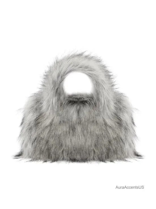 Faux Fur Hobo Tote Handbag Fuzzy Lightweight Top Handle Purse for Women