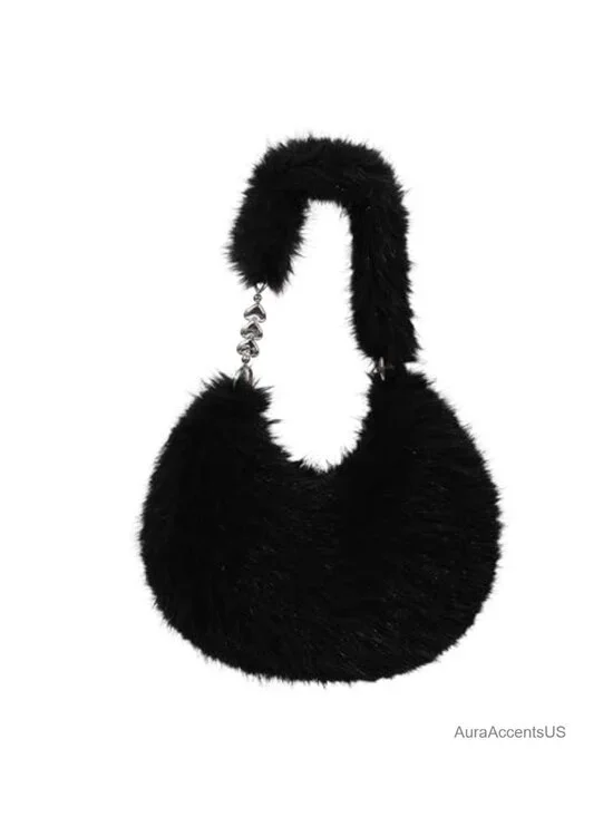 Faux Fur Plush Shoulder Bag Fuzzy Y2K Hobo Purse Large Handbag
