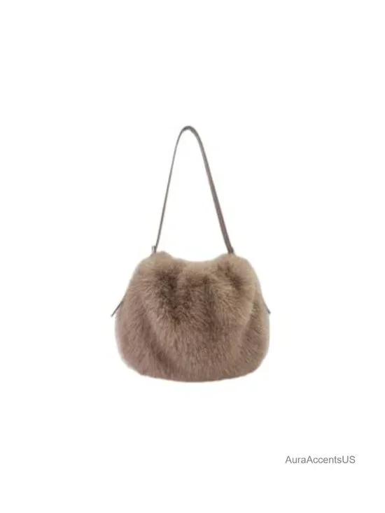 Plush Faux Fox Fur Hobo Bag Furry Adjustable Strap Shoulder Bag Slouchy Purse