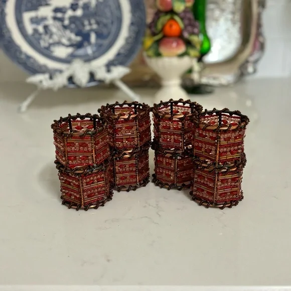 Vintage Pier 1 Moroccan Beaded Napkin Rings Set of 8