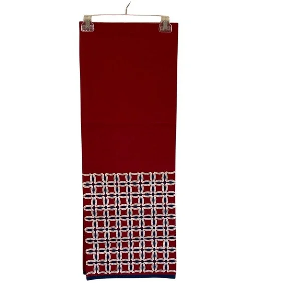 Pier 1 Red White Blue Geometric Embroidery Table Runner NWT Americana Nautical‎