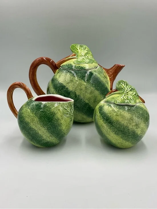 Vintage Pier 1 Ceramic Watermelon 3pc Tea Set