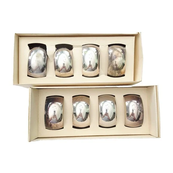 Pier One Silver Plated Napkin Rings Lot Of 8 Discontinued‎ NIB