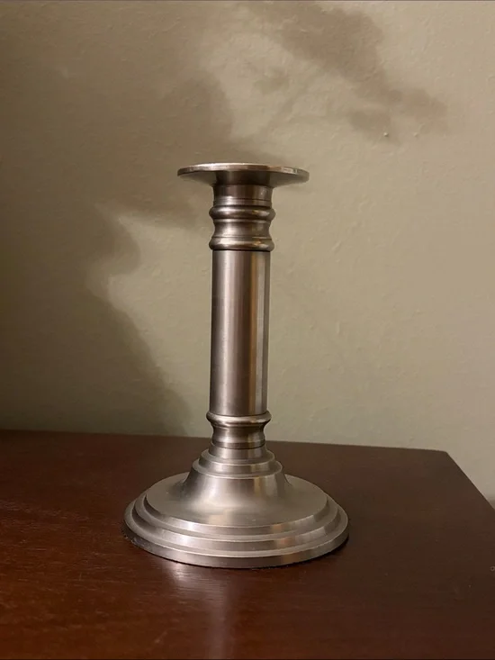 Vintage Pier 1 Imports Metal Candlestick Holder-Brushed Pewter Finish Made India