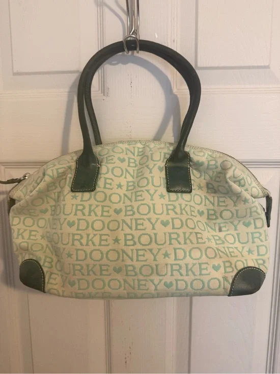 Y2K Dooney & Bourke Cream and Mint Canvas Logo Satchel