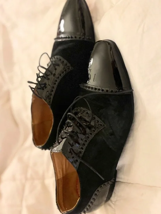 Christian Louboutin Black Suede & Patent Leather Spiked Derby Shoes