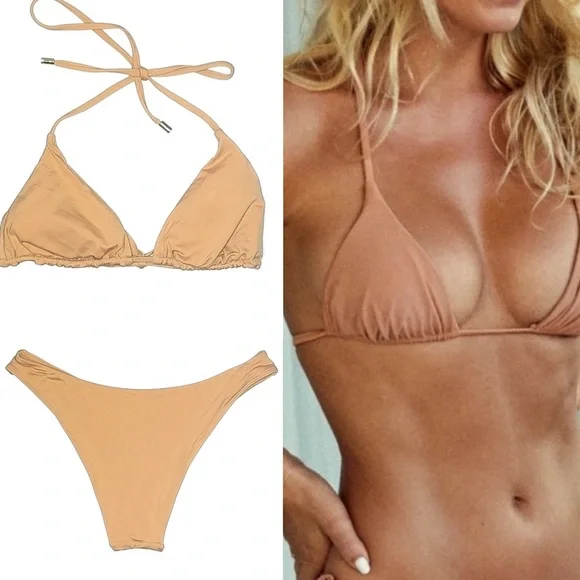 Monday Swimwear Tan Nude String Bikini Two Piece Set Size Medium