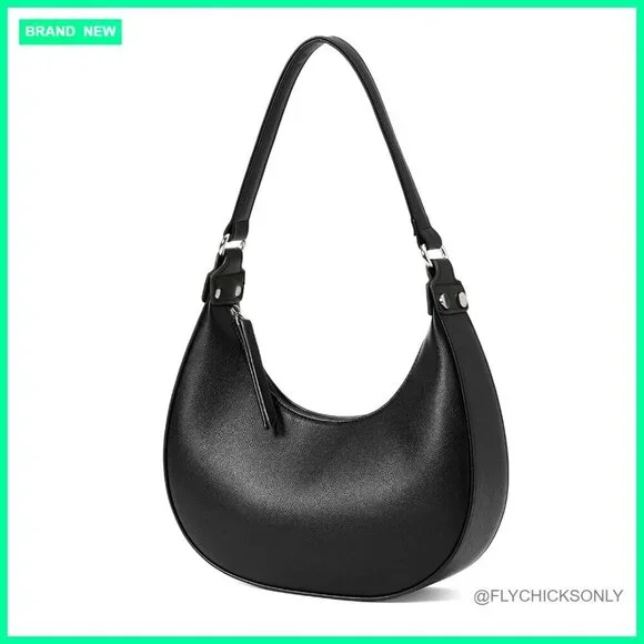 Cute Hobo Shoulder Bag with Zipper Pocket, Adjustable Strap, Faux Leather