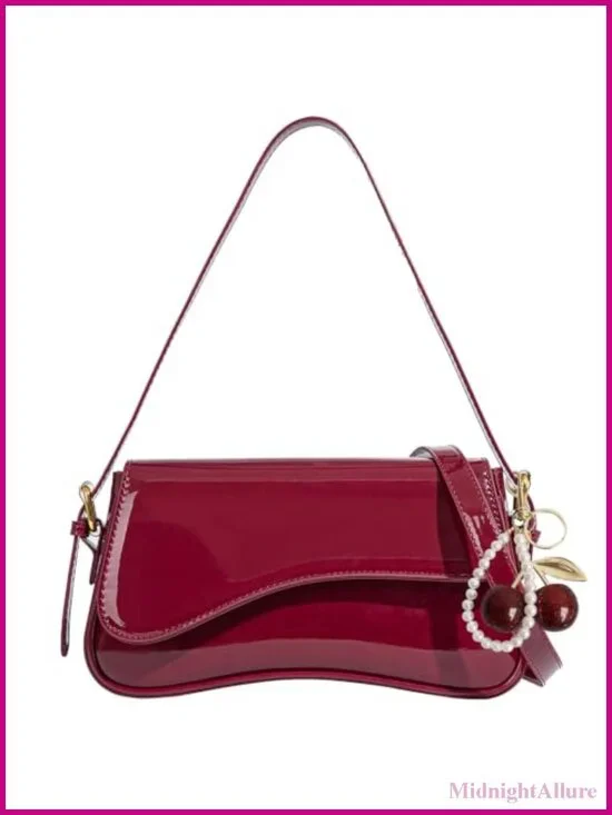 Hobo Crossbody Shoulder Bag PU Leather Cherry Charm Three-Way Purse