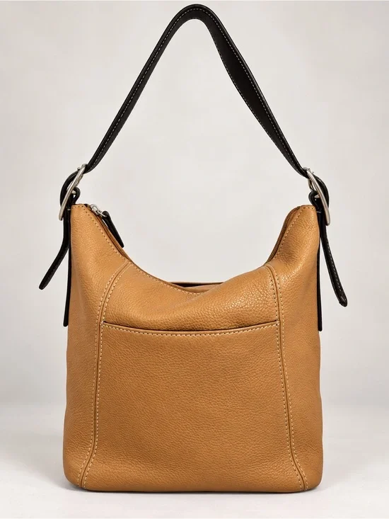 Tignanello Camel Tan Soft Leather Zipper Closure East West Shoulder Bag