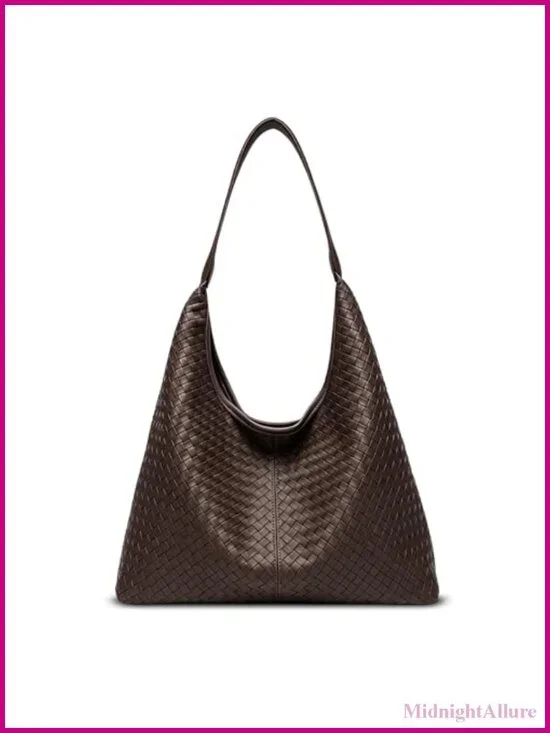 Large Woven Vegan Leather Hobo Tote Bag Slouchy Shoulder Purse