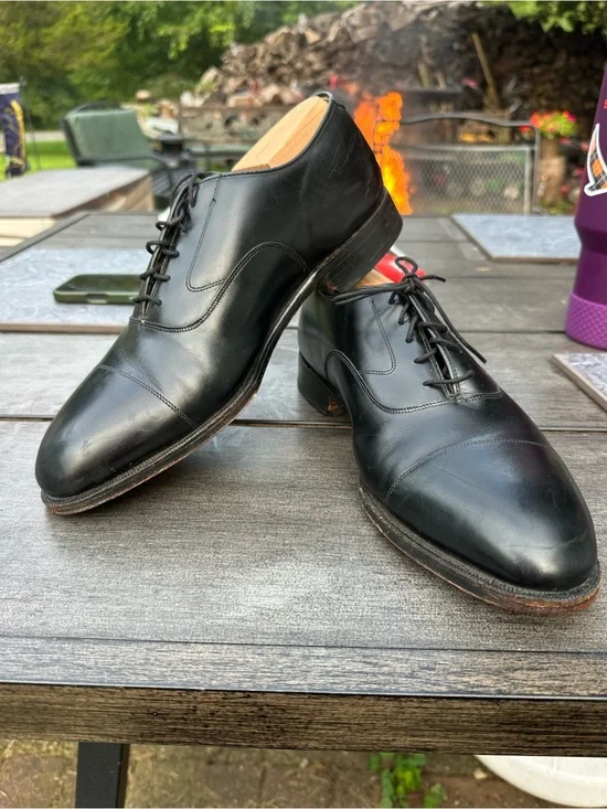 Johnston & Murphy Black Leather Cap-Toe Derby Oxfords