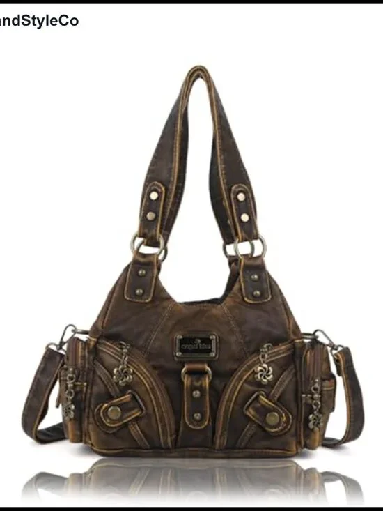 Vegan Leather Hobo Shoulder Bag Multi-Pocket Crossbody Tote