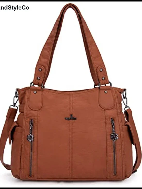 Washed Vegan Leather Hobo Shoulder Bag Convertible Crossbody Tote Purse