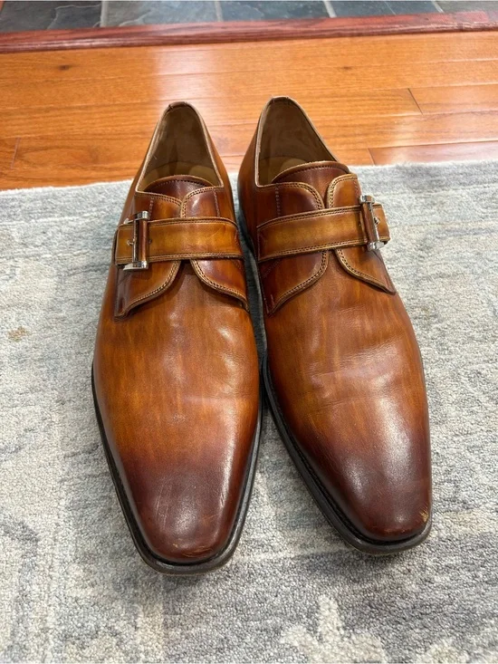 Magnanni Men’s 11.5M Leather Single Monk Strap Dress Shoes Cognac Brown