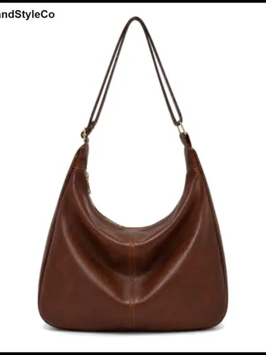 Faux Leather Hobo Shoulder Bag Soft Slouchy Zipper Tote Crossbody Purse