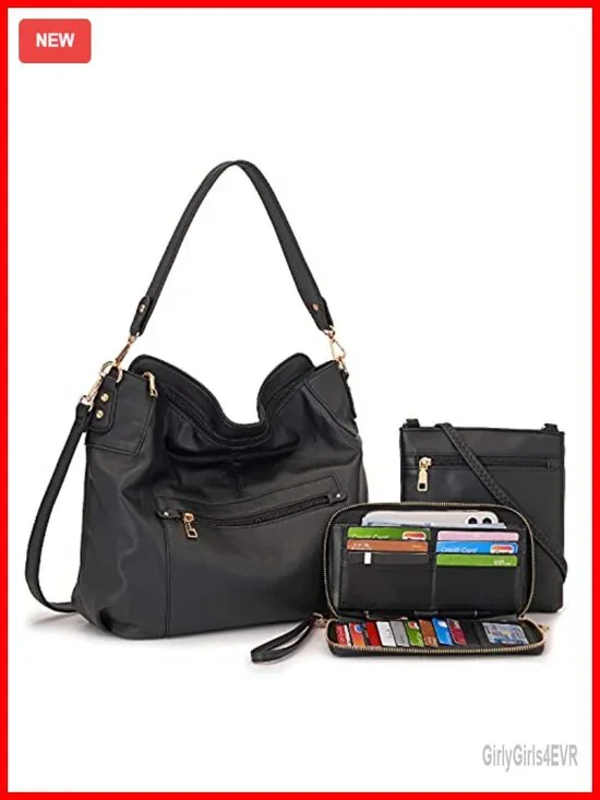 Large Hobo Crossbody Bag Set with Wallet Tote Purse Faux Leather