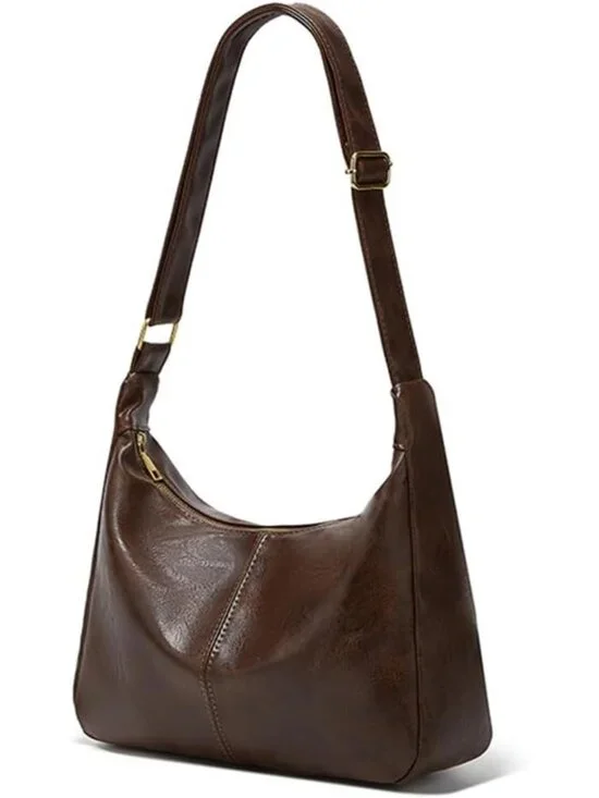 Stylish Brown Leather Hobo Bag for Women | Slouchy Everyday Purse with Zipper