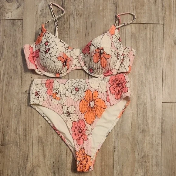 Triangl Swimwear Floral Swimsuit Set - Pink, White and Orange