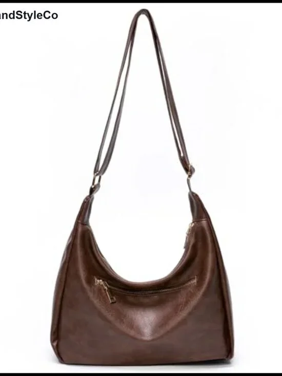 Hobo Shoulder Bag Soft Vegan Leather Slouchy Everyday Purse Adjustable Crossbody