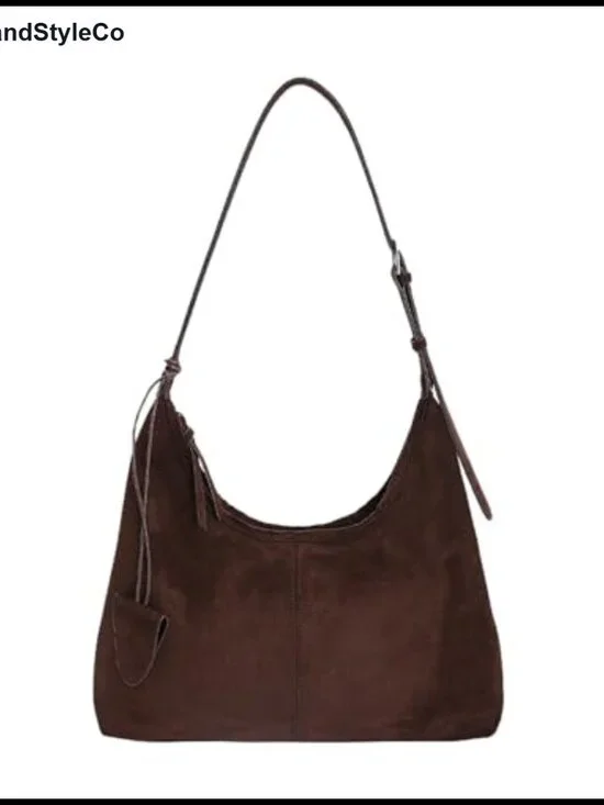 Faux Suede Hobo Bag Slouchy Shoulder Tote Purse Large Capacity Work Handbag