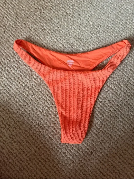 Monday Swimwear Textured High-Cut Bikini Bottom - Coral Orange
