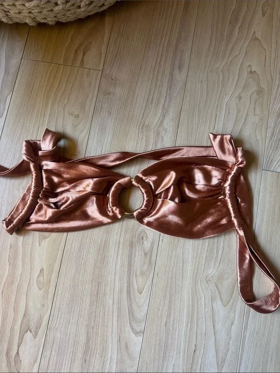 Monday Swimwear Copper Satin Ring-Front Bikini Top
