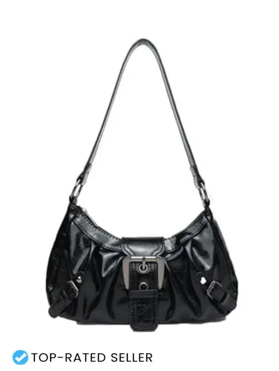Faux Leather Mini Hobo Shoulder Bag Y2K Vintage Buckle Purse