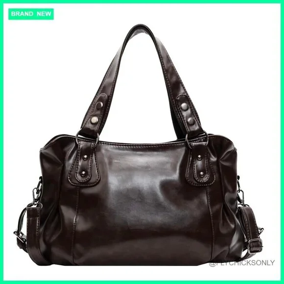 Large Vintage Hobo Shoulder Bag, Vegan Leather Crossbody Purse, Adjustable Strap